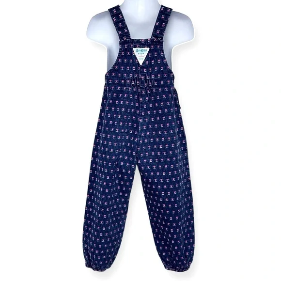 OshKosh B'Gosh Vintage Vestbak Overalls Floral Denim Blue Size 3T Union Made USA - Picture 7 of 11